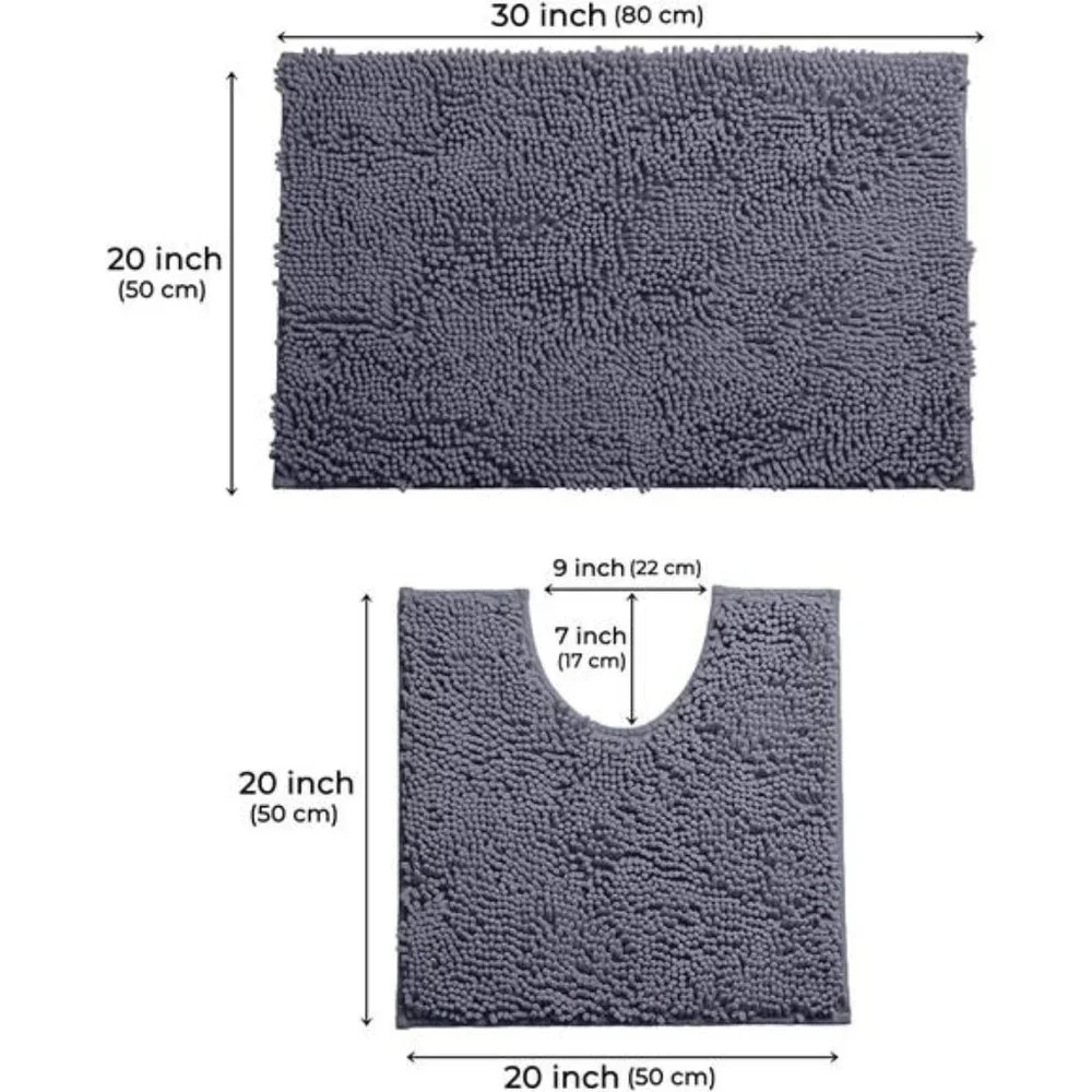 Bathroom Rugs Sets 2 Piece Washable, Luxury Chenille Bath Mat Set, Soft Plush